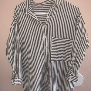 grey and white button down